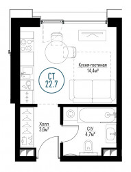 Однокомнатная квартира 22 м²