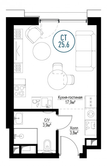 Однокомнатная квартира 25 м²